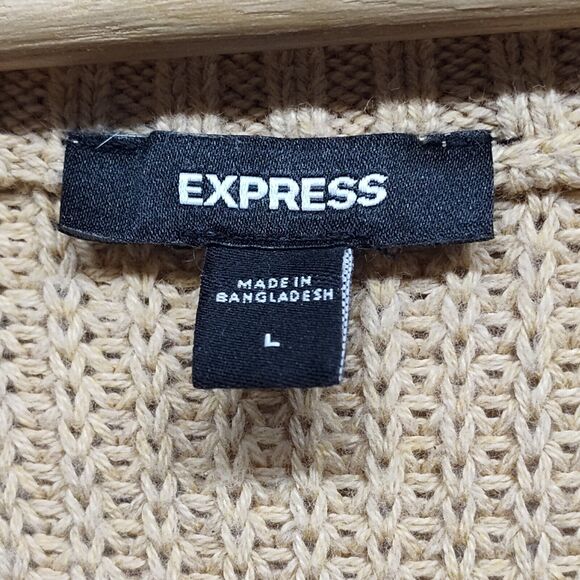Express Knit Sweater Women Size L Tan V-Neck Grandpacore Preppy Winter Casual - Picture 6 of 7